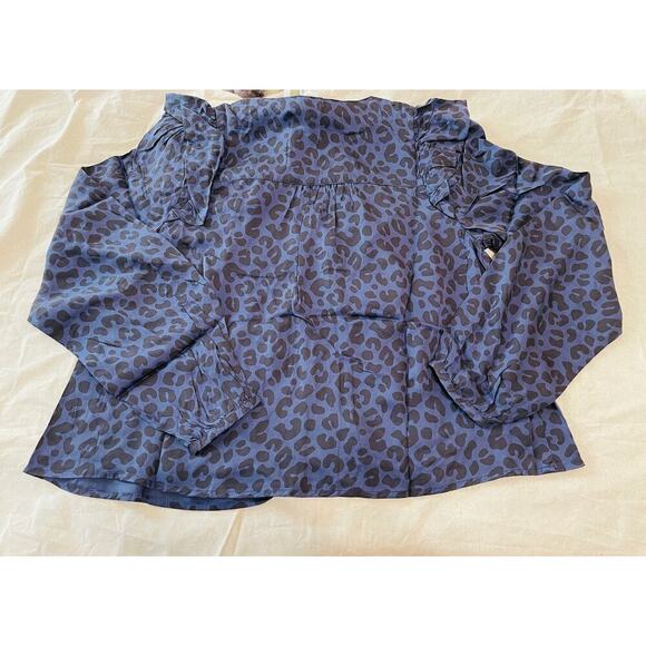 NWT Marine Layer Size Small Rory Long Sleeve Ruffle Blouse Cheetah Blue Purple - Picture 9 of 11